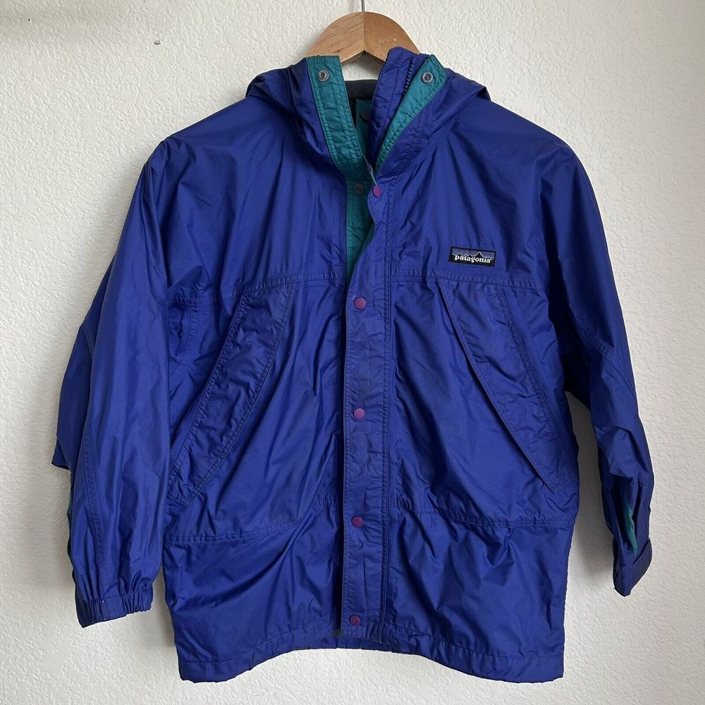 Vintage PATAGONIA Jacket Kids 8 Years Blue All Terrain Jacket II 90s Hooded Coat